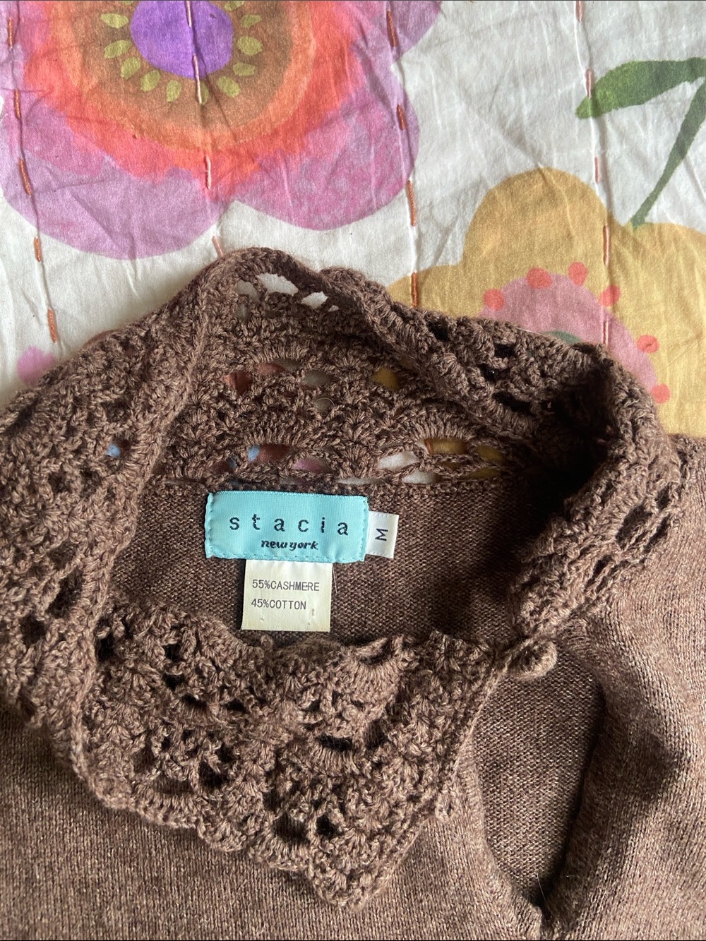 Vintage Y2k Chocolate Brown Lace-Trim Cashmere Sweater M - Picture 7 of 11